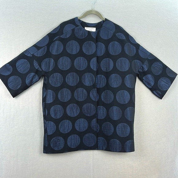 Helene Berman NWOT women’s Collarless Coat/Jacket  black/blue shimmered Dots 8/M - Picture 4 of 8